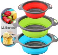 🍽️ versatile 3pc collapsible colander set: silicone kitchen strainer for vegetables and fruits - foldable, flexible, and colorful (blue+green+red(round)) logo