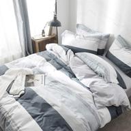 🛏️ vclife gray blue white queen duvet cover sets - chic geometric bedding sets for boys, men, and adults; includes envelope pillowcases; ideal gift for kids, teens, and striped queen bedding sets logo
