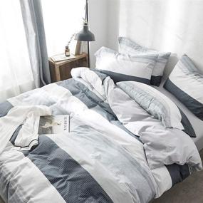 img 4 attached to 🛏️ VClife Gray Blue White Queen Duvet Cover Sets - Chic Geometric Bedding Sets for Boys, Men, and Adults; includes Envelope Pillowcases; Ideal Gift for Kids, Teens, and Striped Queen Bedding Sets