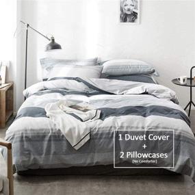 img 3 attached to 🛏️ VClife Gray Blue White Queen Duvet Cover Sets - Chic Geometric Bedding Sets for Boys, Men, and Adults; includes Envelope Pillowcases; Ideal Gift for Kids, Teens, and Striped Queen Bedding Sets