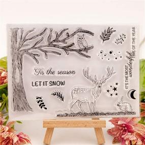 img 2 attached to 🎄 Christmas Deer Owl on The Tree Stamp and Die Set for Card Making and Scrapbooking with Rabbit, Star, Leaves, and Let It Snow Words - Clear Rubber Stamps and Dies (T1599)