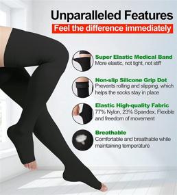 img 3 attached to 🧦 XXL Black Thigh High Compression Stockings with Silicone Band - Firm Support 20-30mmHg Gradient Compression Socks for Spider & Varicose Veins, Edema, Swelling - Unisex Opaque Pair