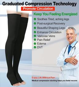 img 1 attached to 🧦 XXL Black Thigh High Compression Stockings with Silicone Band - Firm Support 20-30mmHg Gradient Compression Socks for Spider & Varicose Veins, Edema, Swelling - Unisex Opaque Pair