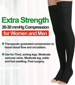 img 2 attached to 🧦 XXL Black Thigh High Compression Stockings with Silicone Band - Firm Support 20-30mmHg Gradient Compression Socks for Spider & Varicose Veins, Edema, Swelling - Unisex Opaque Pair