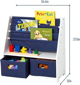 img 1 attached to Wildkin Kids Canvas Sling Bookshelf: Organize Bedrooms, Playrooms & Classrooms with Four Shelves and Two Drawers (White w/ Blue Canvas)