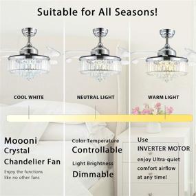 img 3 attached to 🌙 Mooni Dimmable Fandelier Crystal Ceiling Fans with Lights and Remote, Modern Invisible Retractable Chandelier Fan, LED Ceiling Fan Light Kit - 36 Inches, Polished Chrome