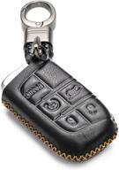 🔑 vitodeco smart key fob case cover - genuine leather keyless remote entry with key chain for jeep, dodge, chrysler (5 buttons, black) logo