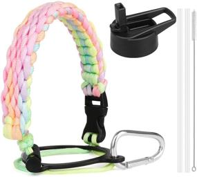 img 4 attached to 🌊 Hank Leandro Paracord Handle with Safety Ring, Carabiner, and Straw Lid - Value Set for Wide Mouth Water Bottle