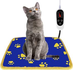 img 4 attached to 🐾 Waterproof Pet Heating Pad with 5-Level Timer and Temperature Control - Blue Paw Design, suitable for Dogs and Cats, 18" x 18