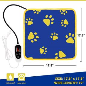 img 3 attached to 🐾 Waterproof Pet Heating Pad with 5-Level Timer and Temperature Control - Blue Paw Design, suitable for Dogs and Cats, 18" x 18