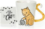 🐱 infloatables orange cat mug and coaster set - cute ceramic coaster with 3d tail cat handle - novelty tabby coffee mug - holds 12 ounces - perfect birthday gift for cat lovers logo