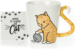 img 4 attached to 🐱 InFLOATables Orange Cat Mug and Coaster Set - Cute Ceramic Coaster with 3D Tail Cat Handle - Novelty Tabby Coffee Mug - Holds 12 Ounces - Perfect Birthday Gift for Cat Lovers