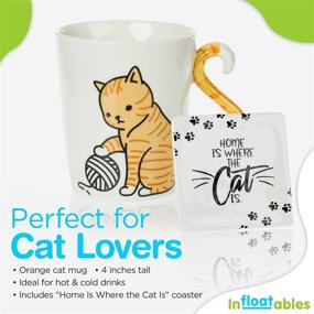 img 3 attached to 🐱 InFLOATables Orange Cat Mug and Coaster Set - Cute Ceramic Coaster with 3D Tail Cat Handle - Novelty Tabby Coffee Mug - Holds 12 Ounces - Perfect Birthday Gift for Cat Lovers