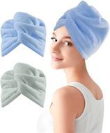 wapodeai microfiber hair towel set: premium, soft and fast drying hair towels for women with curly, long, thick hair (2pcs, blue and green) logo