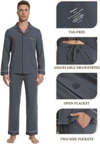 img 1 attached to NACHILA Mens Pajamas Set Long Sleeve Sleepwear Button Down Pj Loungewear Long Pants Charcoal X Large