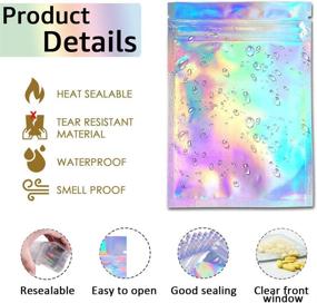 img 2 attached to 🌈 Mylar Holographic Bags: AMORIX 120pcs - Resealable, Smell Proof Ziplock Bags for Packaging Lip Gloss, Food Storage, Party Favor & Jewelry + Free Stickers!