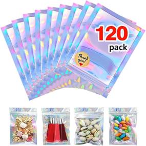 img 4 attached to 🌈 Mylar Holographic Bags: AMORIX 120pcs - Resealable, Smell Proof Ziplock Bags for Packaging Lip Gloss, Food Storage, Party Favor & Jewelry + Free Stickers!