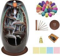 ✨ enhance your home decor with the backflow incense burner waterfall set: ceramic incense holder for yoga, aromatherapy & meditation, includes 100 backflow incense cones, 30 incense sticks, mat, and gift box логотип