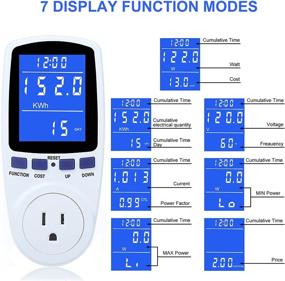 img 2 attached to ⚡ Enhanced Watt Meter Power Meter Plug: Convenient Home Electricity Usage Monitoring with Backlight, Overload Protection, & 7 Modes Display