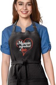 img 4 attached to Altièr Cooking Chef Apron for Men and Women - Denim Funny Kitchen Apron with Pockets - Ideal for Grill, Baking, BBQ - Cute Cotton Apron (Black-Two)