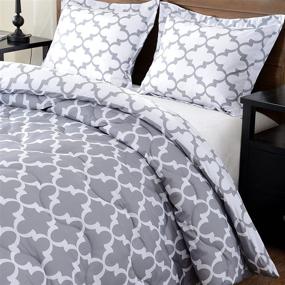 img 2 attached to 🛏️ downluxe Lightweight Down Alternative 3-Piece Comforter Set, Grey, Full/Queen - Reversible Design with 2 Pillow Shams