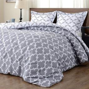 img 4 attached to 🛏️ downluxe Lightweight Down Alternative 3-Piece Comforter Set, Grey, Full/Queen - Reversible Design with 2 Pillow Shams