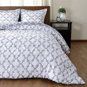 img 1 attached to 🛏️ downluxe Lightweight Down Alternative 3-Piece Comforter Set, Grey, Full/Queen - Reversible Design with 2 Pillow Shams