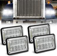 🔦 высокопроизводительные фары led мощностью 60 вт (4x6 дюймов) с drl - подходят для h4651 h4652 h4656 h4666 h6545 - совместимы с freightliner kenworth peterbilt international volvo sterling western star mack - chrome finish (набор из 4) логотип