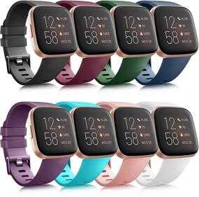 img 4 attached to 8 Pack Sport Bands for Fitbit Versa 2/Versa/Versa Lite/Versa SE - Classic Soft Silicone Replacement Wristbands Straps for Fitbit Versa 2 Smart Watch Women Men (8 Pack C, Small)