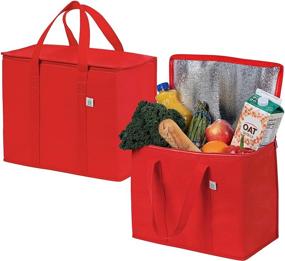 img 4 attached to 🛍️ VENO 2 Pack Insulated Reusable Grocery Bags for Food Delivery - Durable, Heavy Duty, Large Size, Stands Upright, Collapsible, Sturdy Zipper, Reusable & Sustainable (Red - 2 Pack)