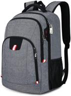 🎒 grey laptop backpack with usb charging, anti-theft design & water resistance: ideal for business travel, college & school - fits 15 inch laptop logo