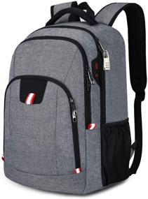 img 4 attached to 🎒 Серый ноутбук рюкзак с USB-зарядкой, антикражным дизайном и водонепроницаемостью: идеально подходит для деловых поездок, колледжа и школы - подходит для ноутбука 15 дюймов