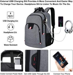 img 3 attached to 🎒 Серый ноутбук рюкзак с USB-зарядкой, антикражным дизайном и водонепроницаемостью: идеально подходит для деловых поездок, колледжа и школы - подходит для ноутбука 15 дюймов