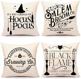 img 4 attached to 🎃 4TH Emotion Halloween Pillow Covers Set of 4 - Hocus Pocus Farmhouse Saying Outdoor Fall Decorative Throw Cushion Case for Home Couch