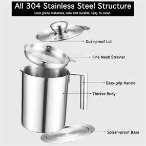 img 3 attached to 🍳 Sumerflos Large 1.8L/1.9 Quart Stainless Steel Grease Strainer and Container - Oil Storage Pot with Lid & Easy Grip Handle - Perfect for Bacon, Kitchen Cooking or Frying Oil - Dust-Proof Design