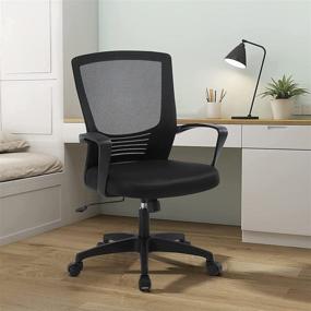 img 3 attached to 🪑 Ergonomic Home Office Chair with Rocking Back, Adjustable Height & Mid-Back Mesh - Drafting Chair in Black