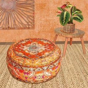 img 2 attached to Чехол для пуфа Mandala Life ART Boho Decor - круглый марокканский пуф-оксфорд - 24x8 дюймов - хлопок - акцентная мебель