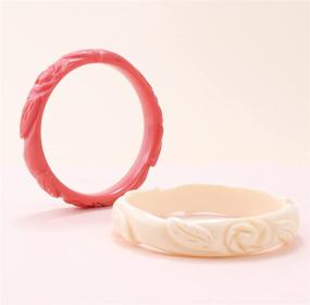 img 3 attached to 💐 ADIA KIBUR Thin Carved Rose Resin Bangle Bracelet: Vintage Designer Jewelry Perfect for Women and Girls