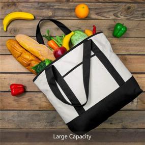 img 1 attached to 👜 High-Quality Canvas Tote Bag with Convenient External & Internal Pockets, Open Top Design, Ideal for Daily Essentials (Black/Natural)