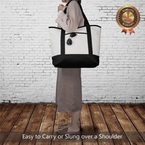 img 3 attached to 👜 High-Quality Canvas Tote Bag with Convenient External & Internal Pockets, Open Top Design, Ideal for Daily Essentials (Black/Natural)