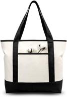 👜 high-quality canvas tote bag with convenient external & internal pockets, open top design, ideal for daily essentials (black/natural) логотип