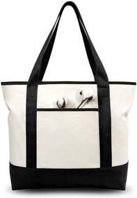 img 4 attached to 👜 High-Quality Canvas Tote Bag with Convenient External & Internal Pockets, Open Top Design, Ideal for Daily Essentials (Black/Natural)