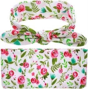 img 1 attached to 🌸 QandSweet Newborn Swaddle Blanket and Headband Set - Baby Floral Print Wrap in Pink and Green