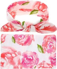 img 2 attached to 🌸 QandSweet Newborn Swaddle Blanket and Headband Set - Baby Floral Print Wrap in Pink and Green