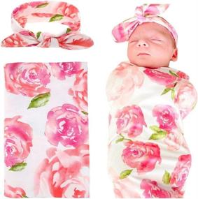 img 3 attached to 🌸 QandSweet Newborn Swaddle Blanket and Headband Set - Baby Floral Print Wrap in Pink and Green