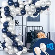 🎈 whaline 120-piece navy blue pearl white latex silver confetti balloon set with balloon arch & garland kit, 16ft balloon strip tape, tying tool, and 100 glue point – perfect for wedding birthday party decor логотип