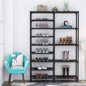 img 1 attached to 👠 Tribesigns 9 Tiers Shoe Rack: Stackable Shoe Tower, Holds 28 Pairs - Non-Woven Fabric Shoe Organizer with Durable Boot Storage