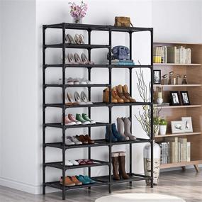 img 3 attached to 👠 Tribesigns 9 Tiers Shoe Rack: Stackable Shoe Tower, Holds 28 Pairs - Non-Woven Fabric Shoe Organizer with Durable Boot Storage