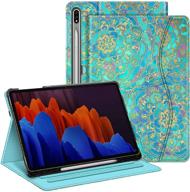 📱 fintie case for samsung galaxy tab s7 plus 12.4'' 2020 (sm-t970/t975/t976/t978) with s pen holder, multi-angle viewing stand cover, pocket, auto sleep/wake - shades blue logo