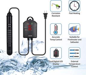 img 3 attached to 🐠 SZELAM Submersible Aquarium Heater 100W 300W 500W - Fish Tank Heater with Dual Temperature Displays and External Intelligent LED Digital Temperature Controller - 2 Suction Cups - Ideal for 26-132 Gallon Tanks